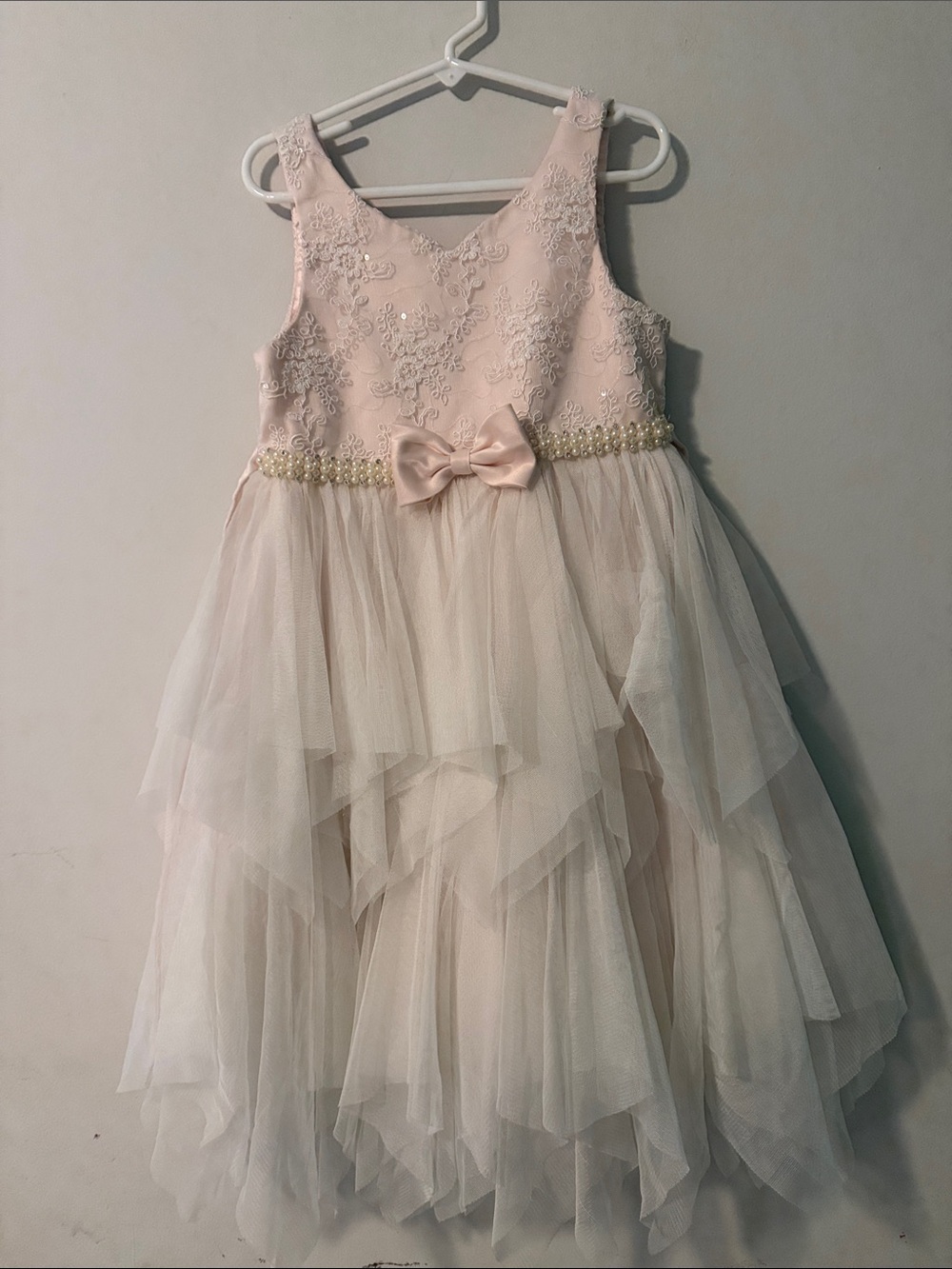 American Princess Blush Pink Lace & Layered Tulle Dress with Pearl Waist
